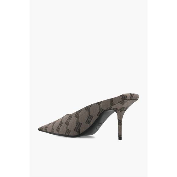 NEW BALENCIAGA stiletto mules with logo in dark mink grey/brown - Picture 3 of 5